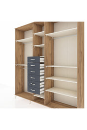 Hyperion Dolap 10 Raflı 6 Çekmeceli 3 Askılı 220x44x243 Çam-Aytaşı/Antrasit