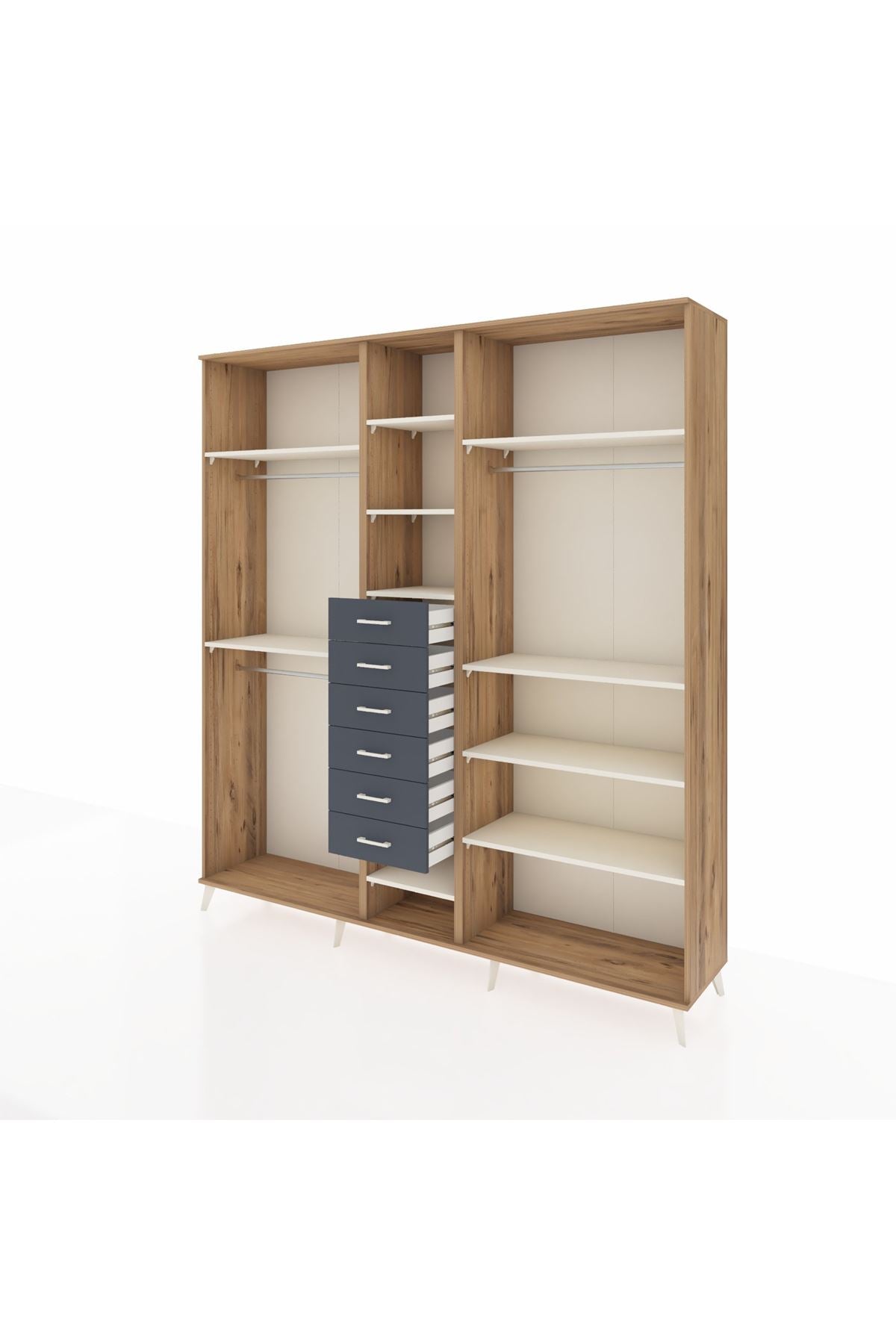 Hyperion Dolap 10 Raflı 6 Çekmeceli 3 Askılı 220x44x243 Çam-Aytaşı/Antrasit