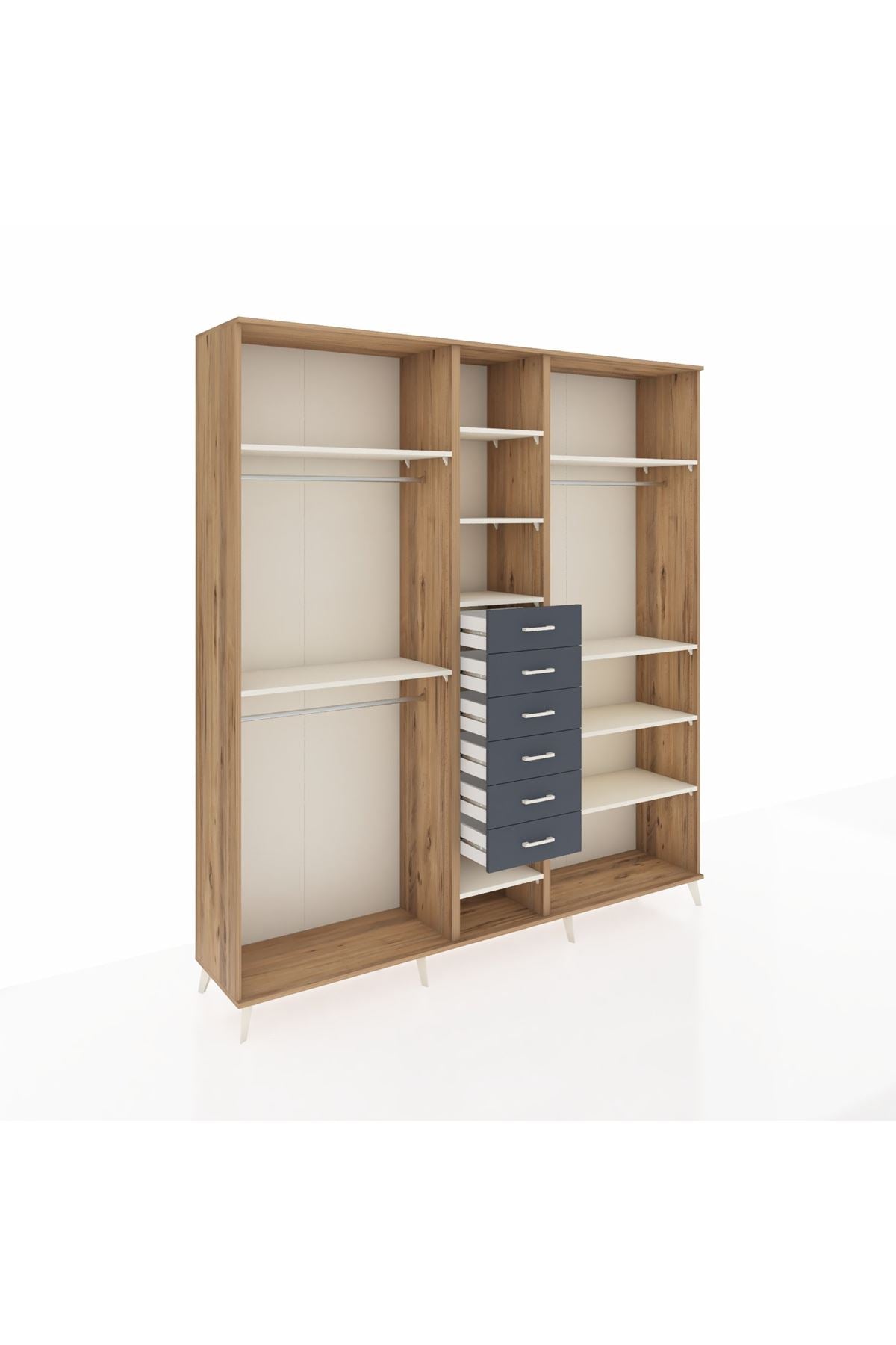 Hyperion Dolap 10 Raflı 6 Çekmeceli 3 Askılı 220x44x243 Çam-Aytaşı/Antrasit