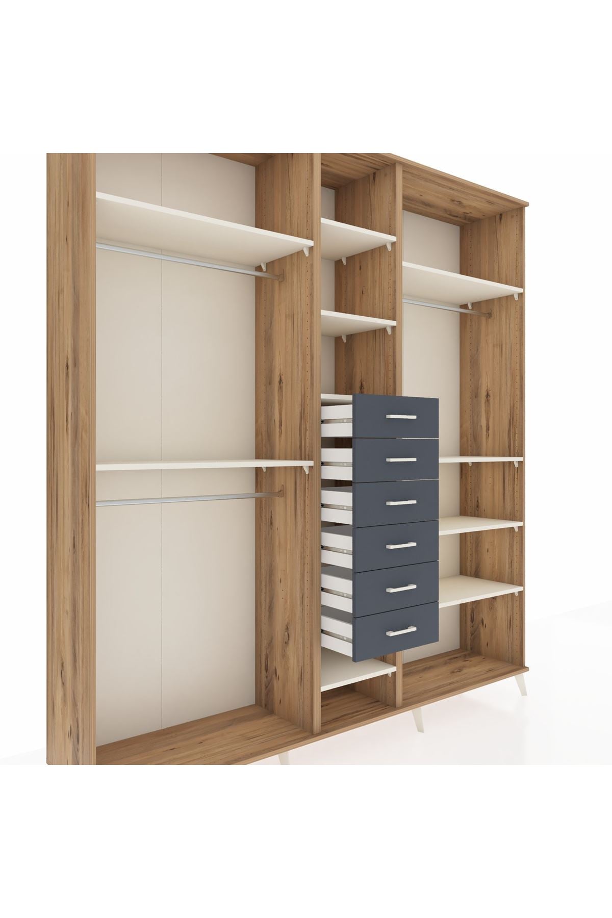 Hyperion Dolap 10 Raflı 6 Çekmeceli 3 Askılı 220x44x243 Çam-Aytaşı/Antrasit