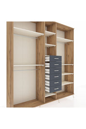 Hyperion Dolap 10 Raflı 6 Çekmeceli 3 Askılı 220x44x243 Çam-Aytaşı/Antrasit