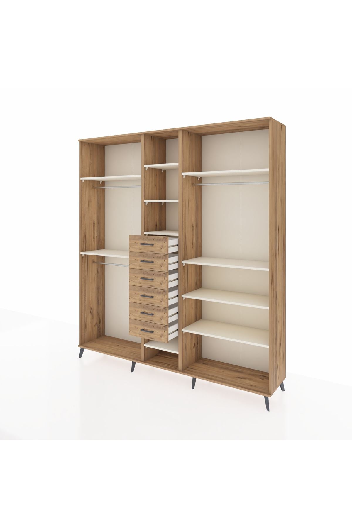 Hyperion Dolap 10 Raflı 6 Çekmeceli 3 Askılı 220x44x243 Çam-Aytaşı/Çam