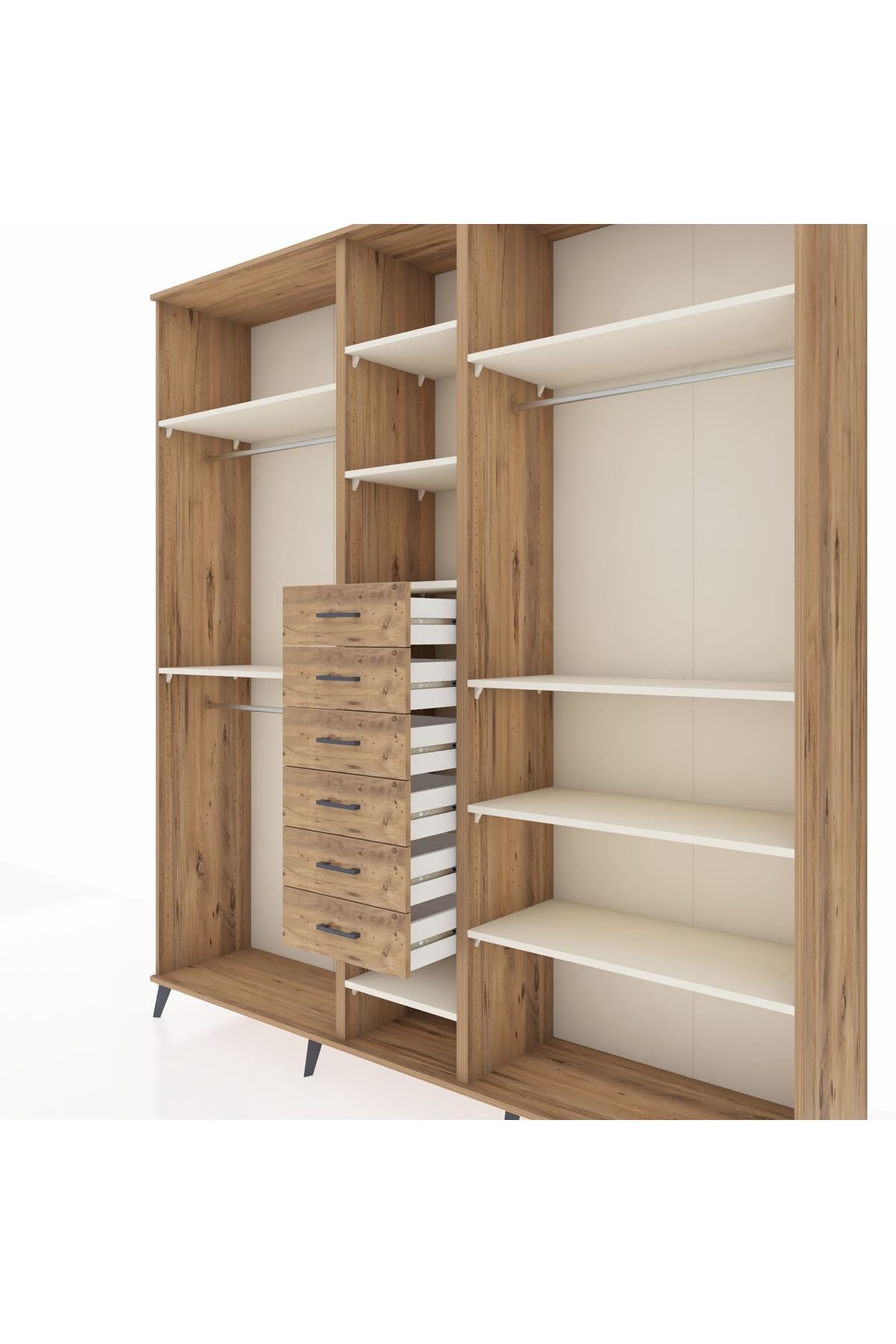 Hyperion Dolap 10 Raflı 6 Çekmeceli 3 Askılı 220x44x243 Çam-Aytaşı/Çam