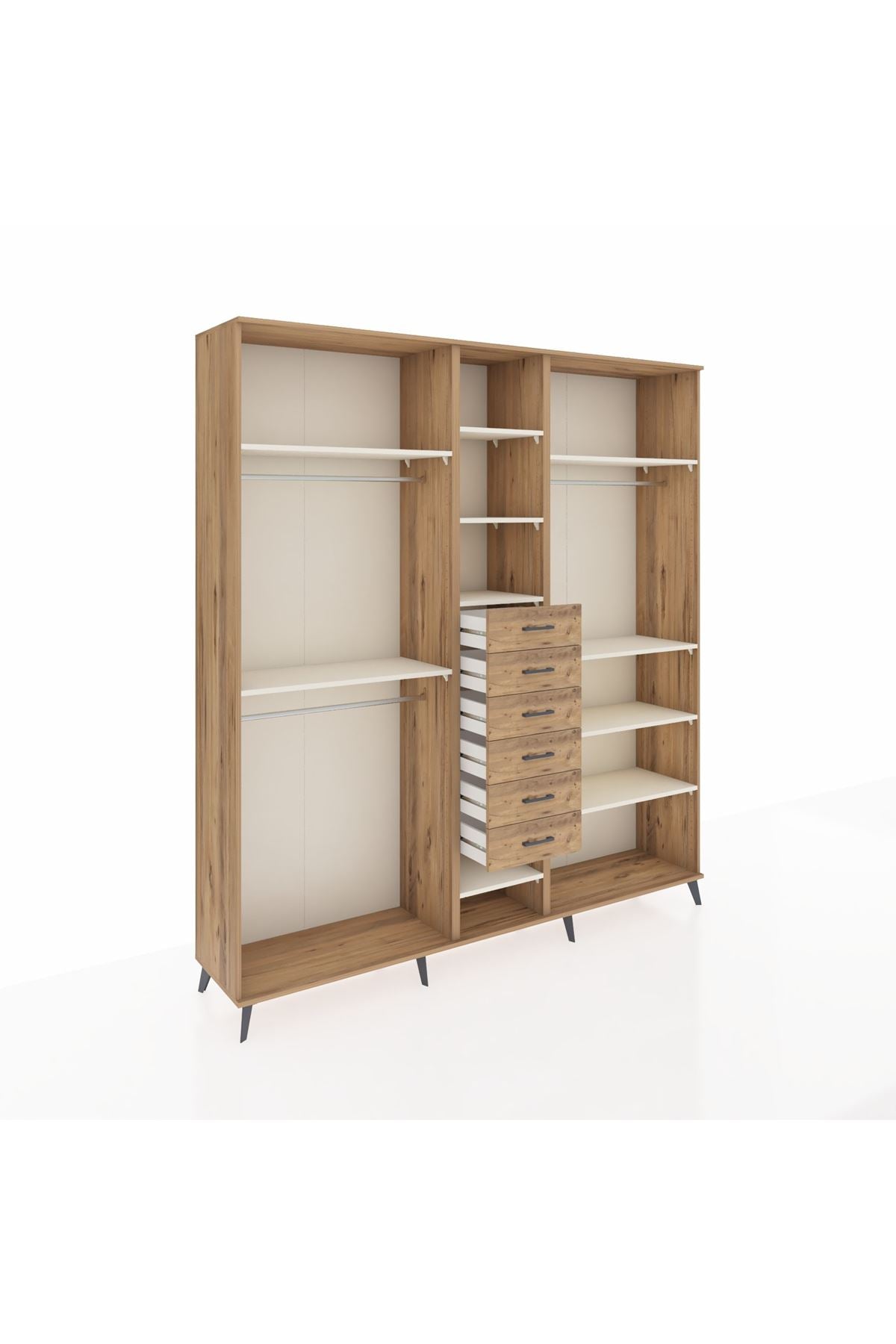Hyperion Dolap 10 Raflı 6 Çekmeceli 3 Askılı 220x44x243 Çam-Aytaşı/Çam
