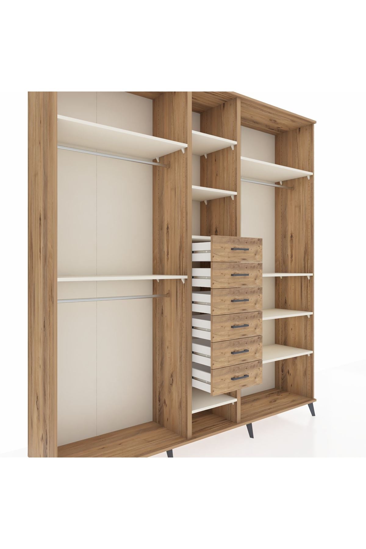 Hyperion Dolap 10 Raflı 6 Çekmeceli 3 Askılı 220x44x243 Çam-Aytaşı/Çam