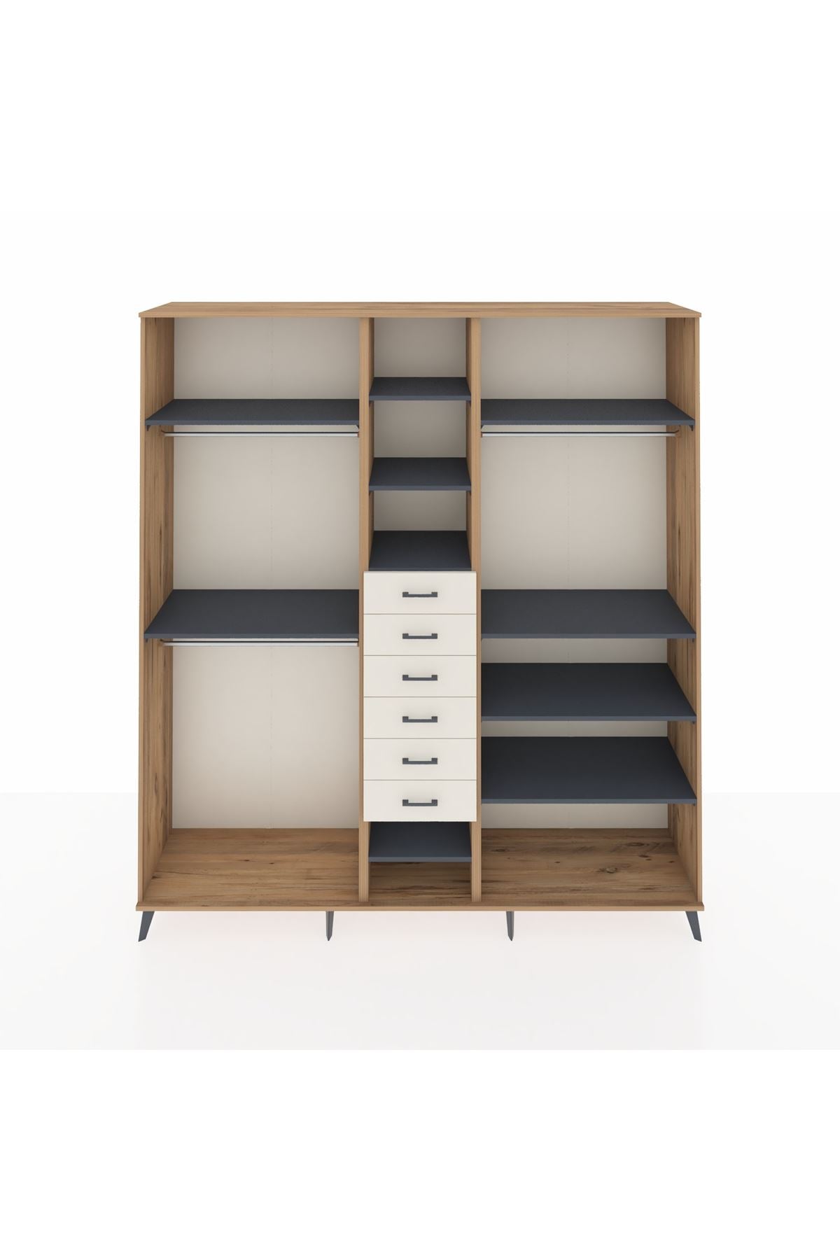 Hyperion Dolap 10 Raflı 6 Çekmeceli 3 Askılı 220x44x243 Çam-Antrasit/Aytaşı