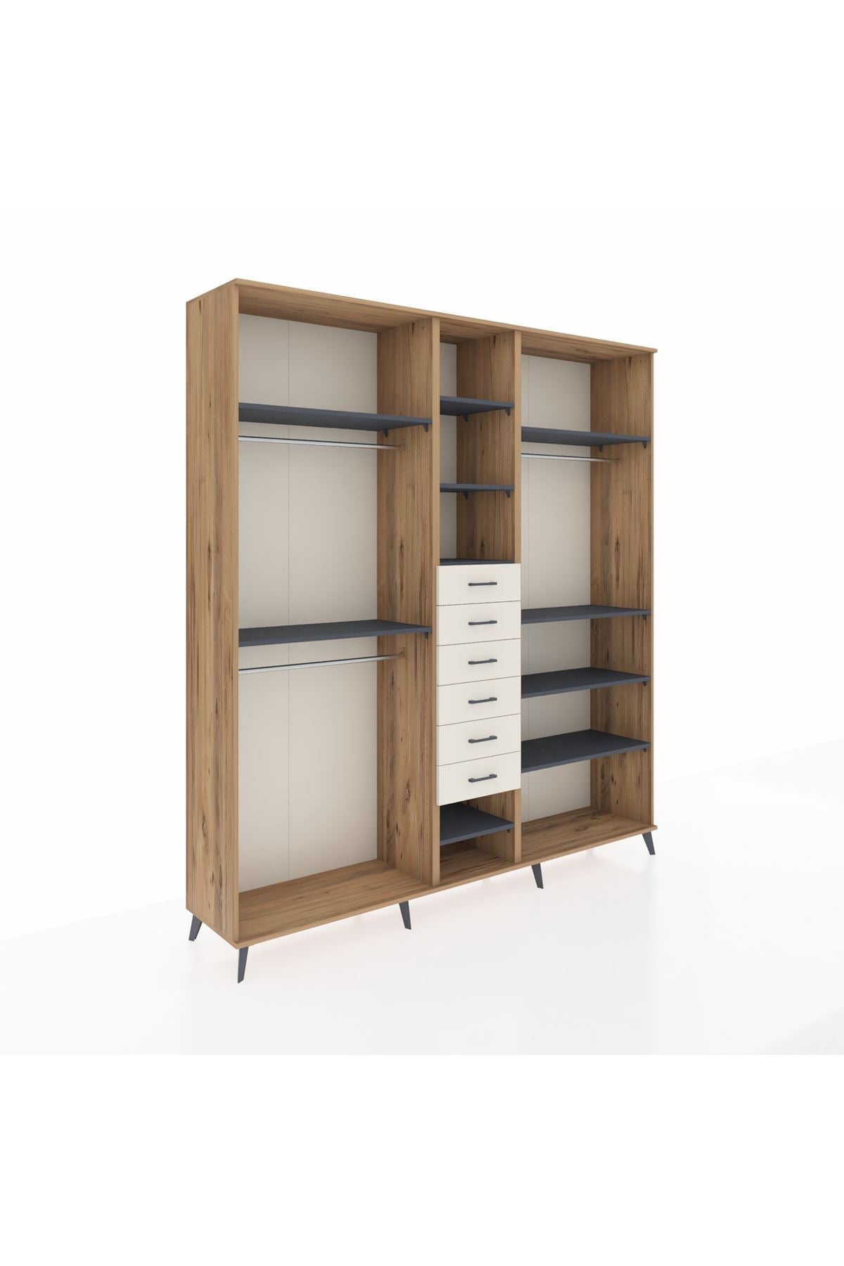 Hyperion Dolap 10 Raflı 6 Çekmeceli 3 Askılı 220x44x243 Çam-Antrasit/Aytaşı