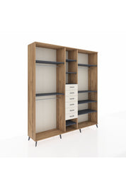 Hyperion Dolap 10 Raflı 6 Çekmeceli 3 Askılı 220x44x243 Çam-Antrasit/Aytaşı