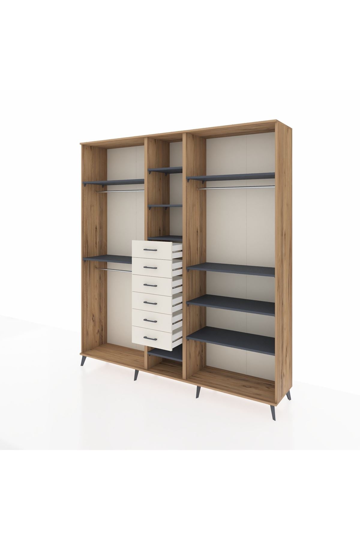 Hyperion Dolap 10 Raflı 6 Çekmeceli 3 Askılı 220x44x243 Çam-Antrasit/Aytaşı