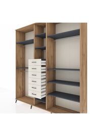 Hyperion Dolap 10 Raflı 6 Çekmeceli 3 Askılı 220x44x243 Çam-Antrasit/Aytaşı