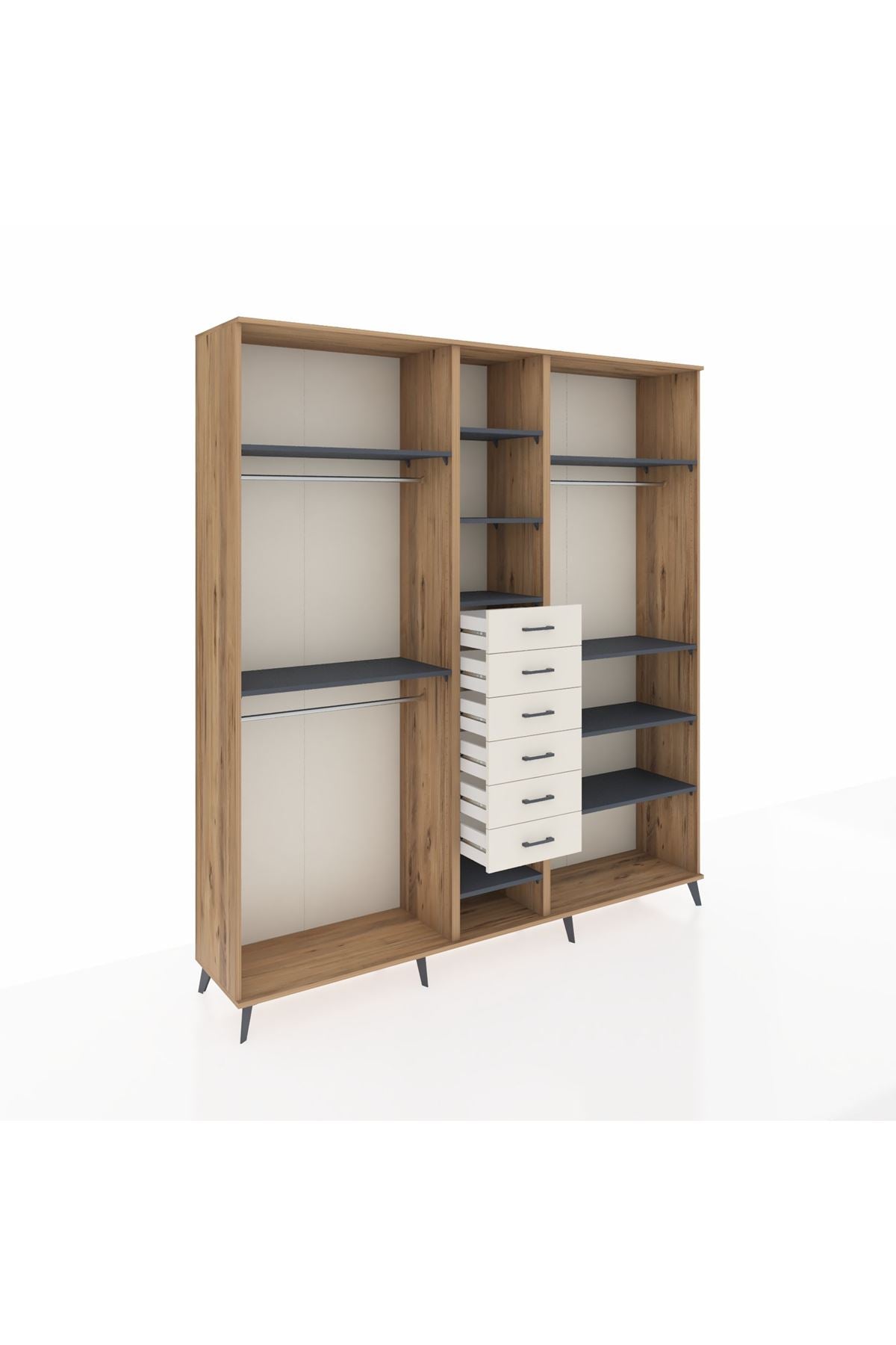 Hyperion Dolap 10 Raflı 6 Çekmeceli 3 Askılı 220x44x243 Çam-Antrasit/Aytaşı