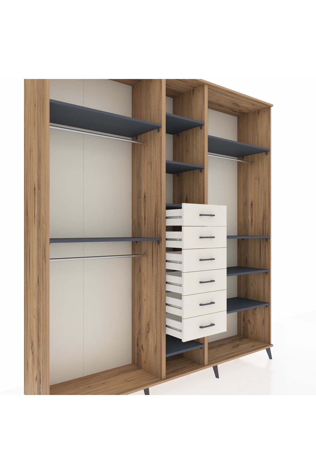 Hyperion Dolap 10 Raflı 6 Çekmeceli 3 Askılı 220x44x243 Çam-Antrasit/Aytaşı