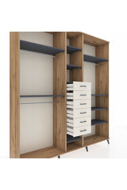 Hyperion Dolap 10 Raflı 6 Çekmeceli 3 Askılı 220x44x243 Çam-Antrasit/Aytaşı