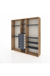 Hyperion Dolap 10 Raflı 6 Çekmeceli 3 Askılı 220x44x243 Çam-Antrasit/Antrasit