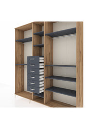 Hyperion Dolap 10 Raflı 6 Çekmeceli 3 Askılı 220x44x243 Çam-Antrasit/Antrasit