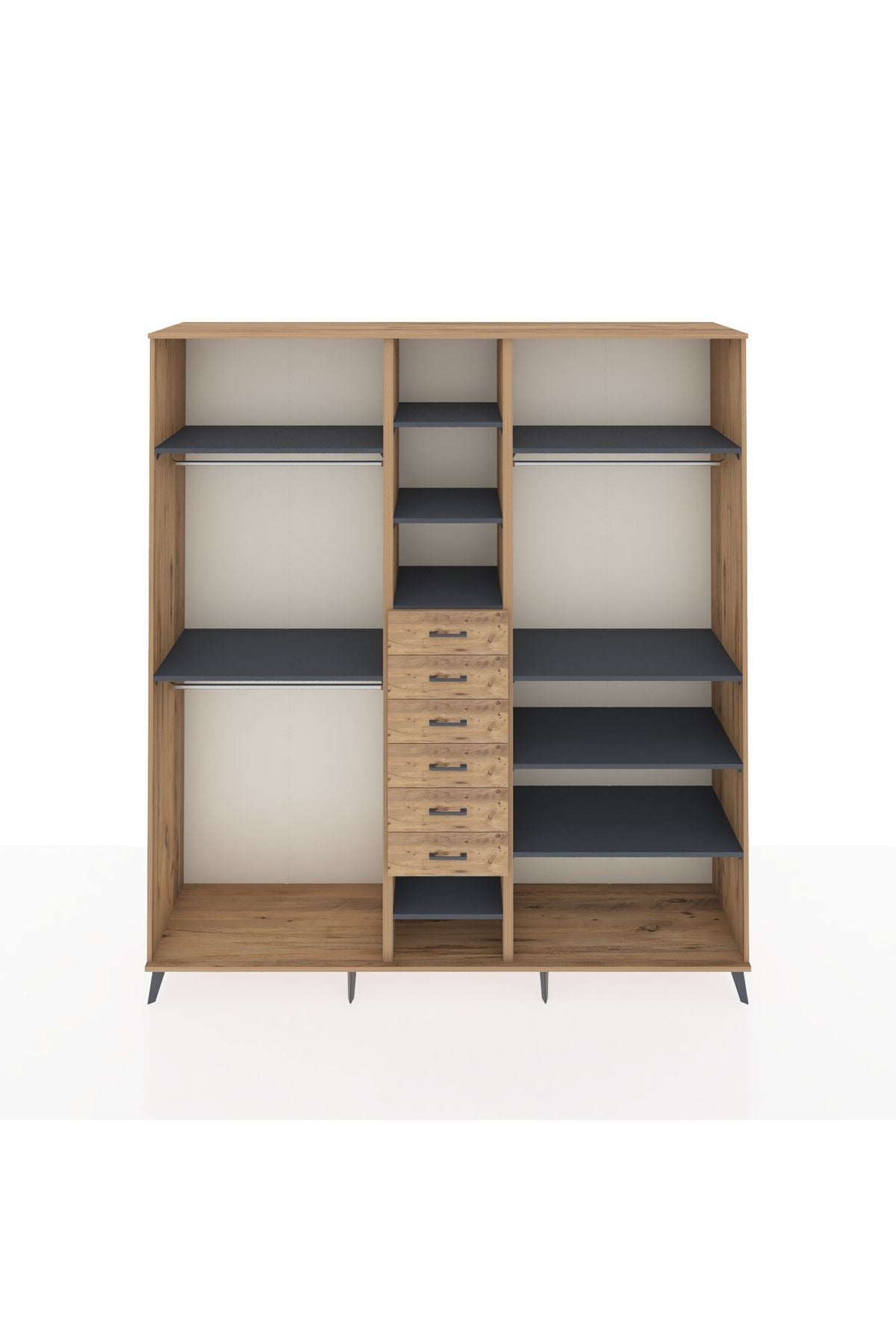 Hyperion Dolap 10 Raflı 6 Çekmeceli 3 Askılı 220x44x243 Çam-Antrasit/Çam