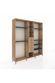 Hyperion Dolap 10 Raflı 6 Çekmeceli 3 Askılı 220x44x243 Çam-Antrasit/Çam