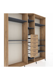 Hyperion Dolap 10 Raflı 6 Çekmeceli 3 Askılı 220x44x243 Çam-Antrasit/Çam