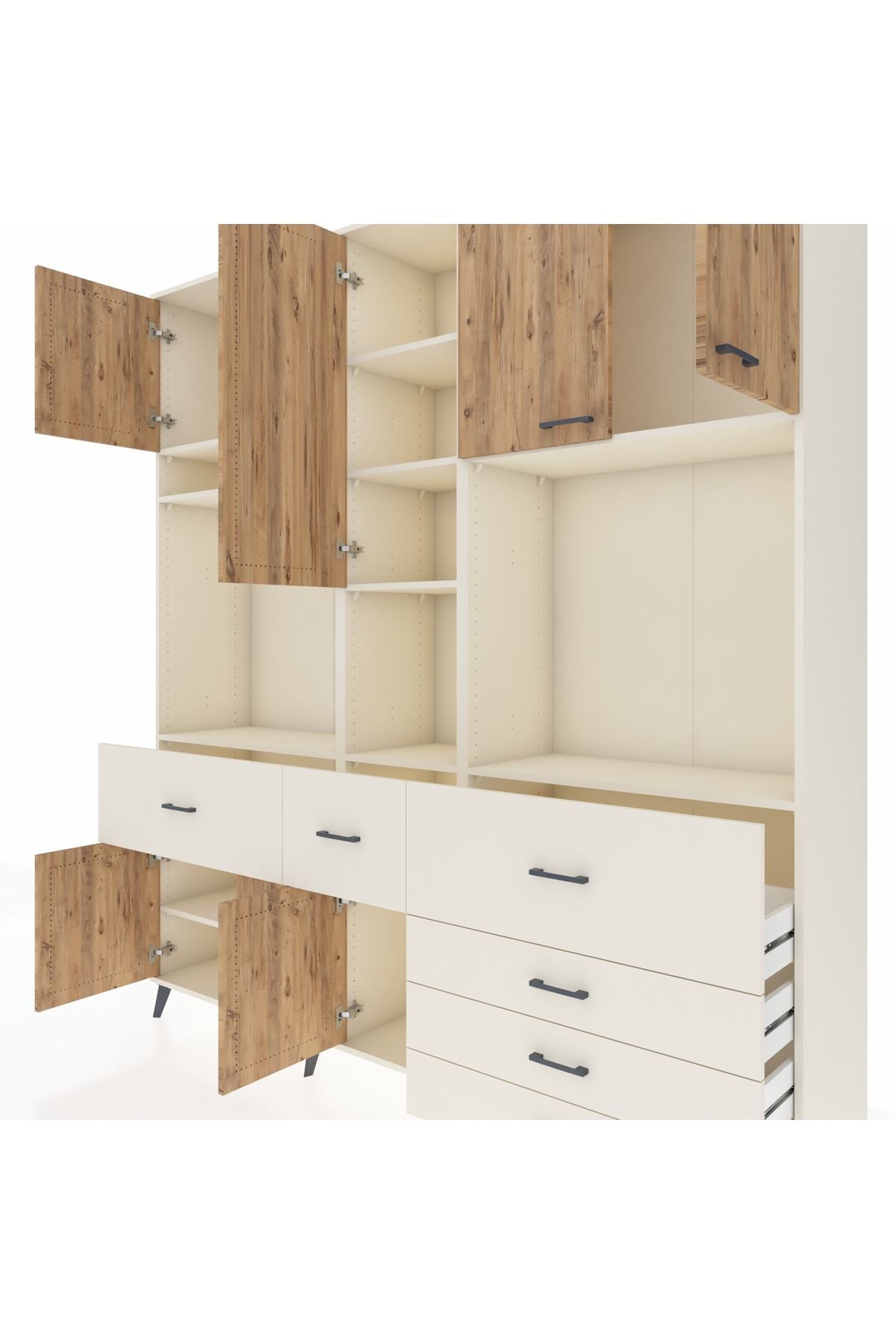 Hyperion Dolap 10 Raflı 6 Çekmeceli 8 Kapaklı 220x44x243 Aytaşı-Çam/Aytaşı