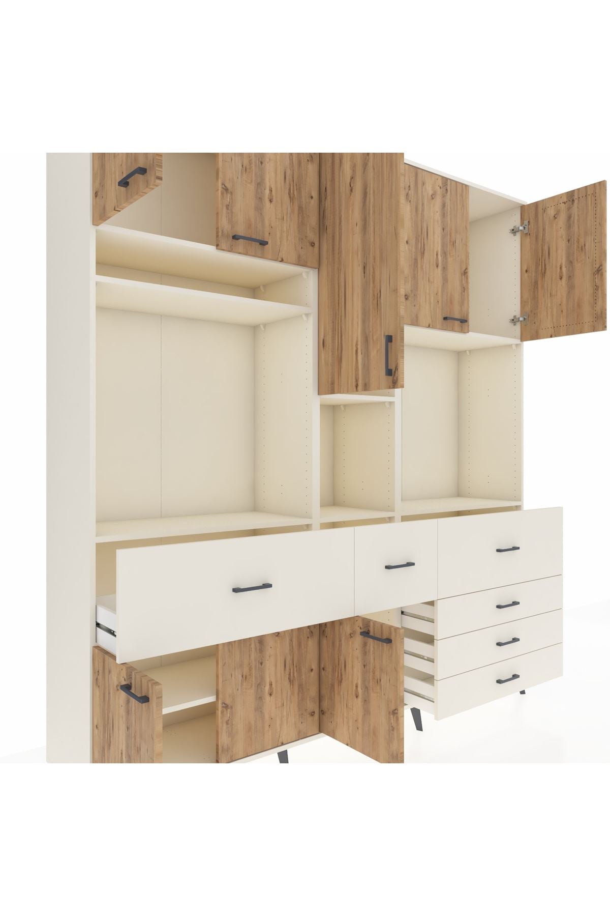 Hyperion Dolap 10 Raflı 6 Çekmeceli 8 Kapaklı 220x44x243 Aytaşı-Çam/Aytaşı