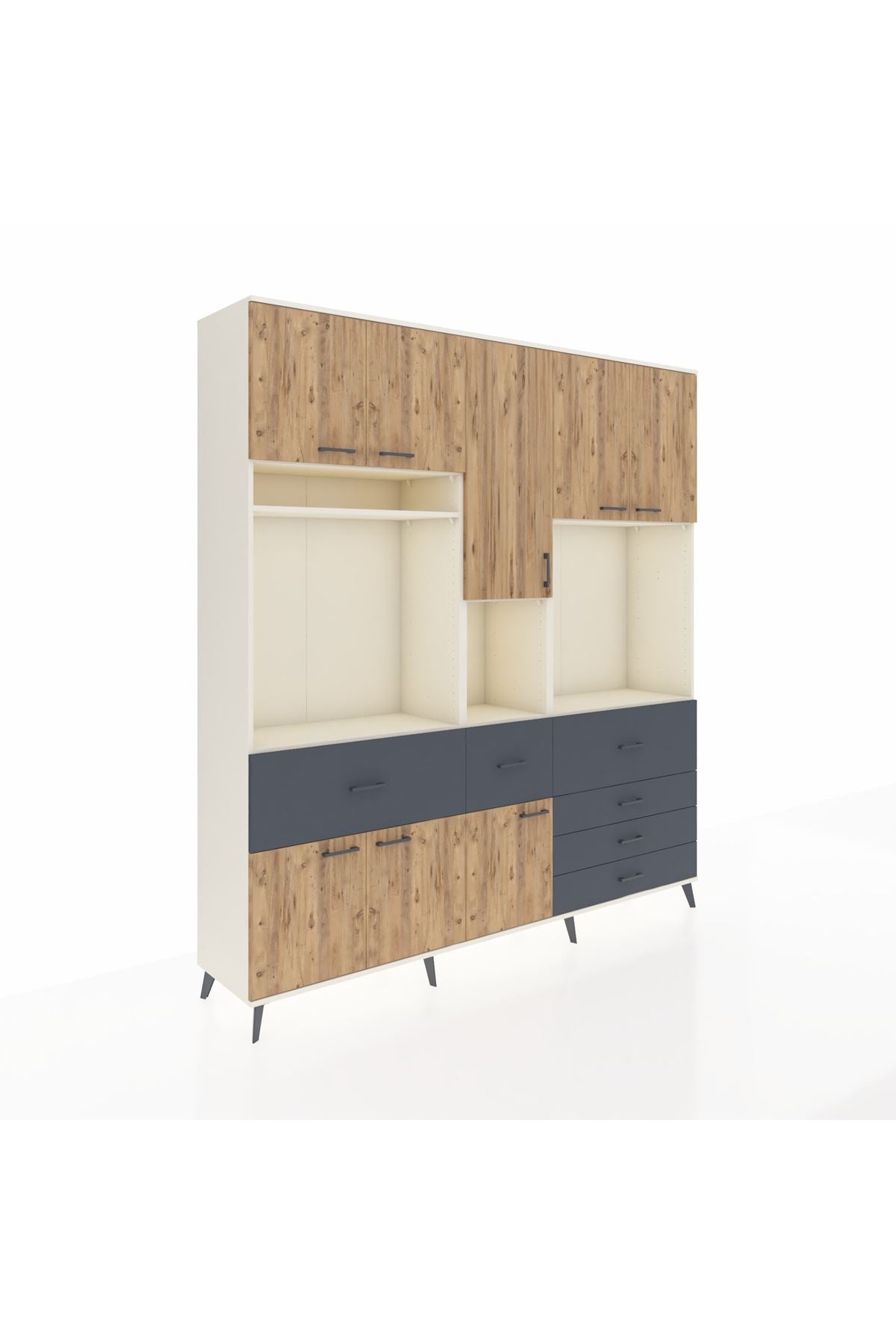 Hyperion Dolap 10 Raflı 6 Çekmeceli 8 Kapaklı 220x44x243 Aytaşı-Çam/Antrasit