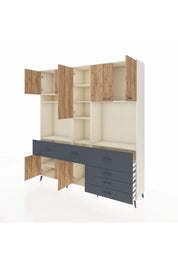 Hyperion Dolap 10 Raflı 6 Çekmeceli 8 Kapaklı 220x44x243 Aytaşı-Çam/Antrasit