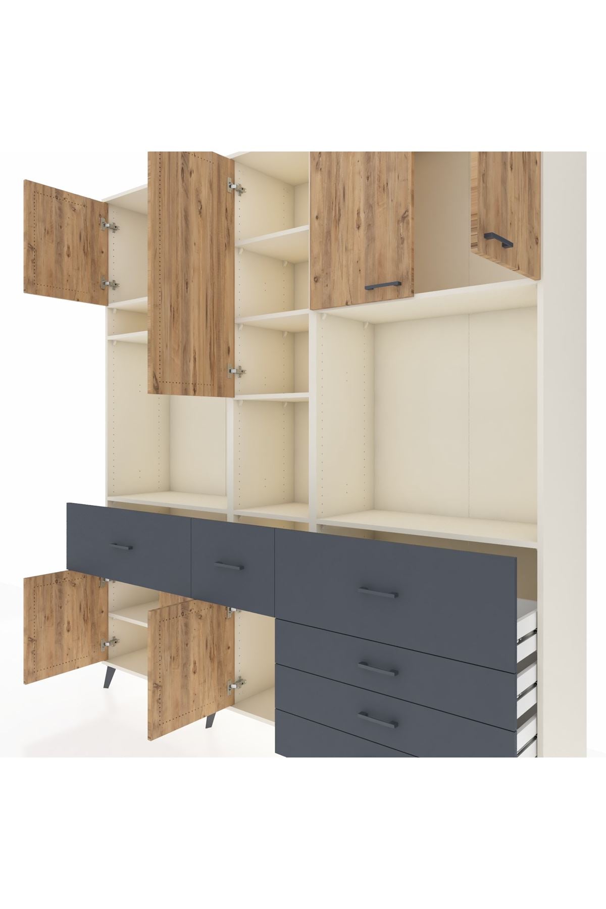 Hyperion Dolap 10 Raflı 6 Çekmeceli 8 Kapaklı 220x44x243 Aytaşı-Çam/Antrasit