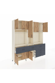 Hyperion Dolap 10 Raflı 6 Çekmeceli 8 Kapaklı 220x44x243 Aytaşı-Çam/Antrasit