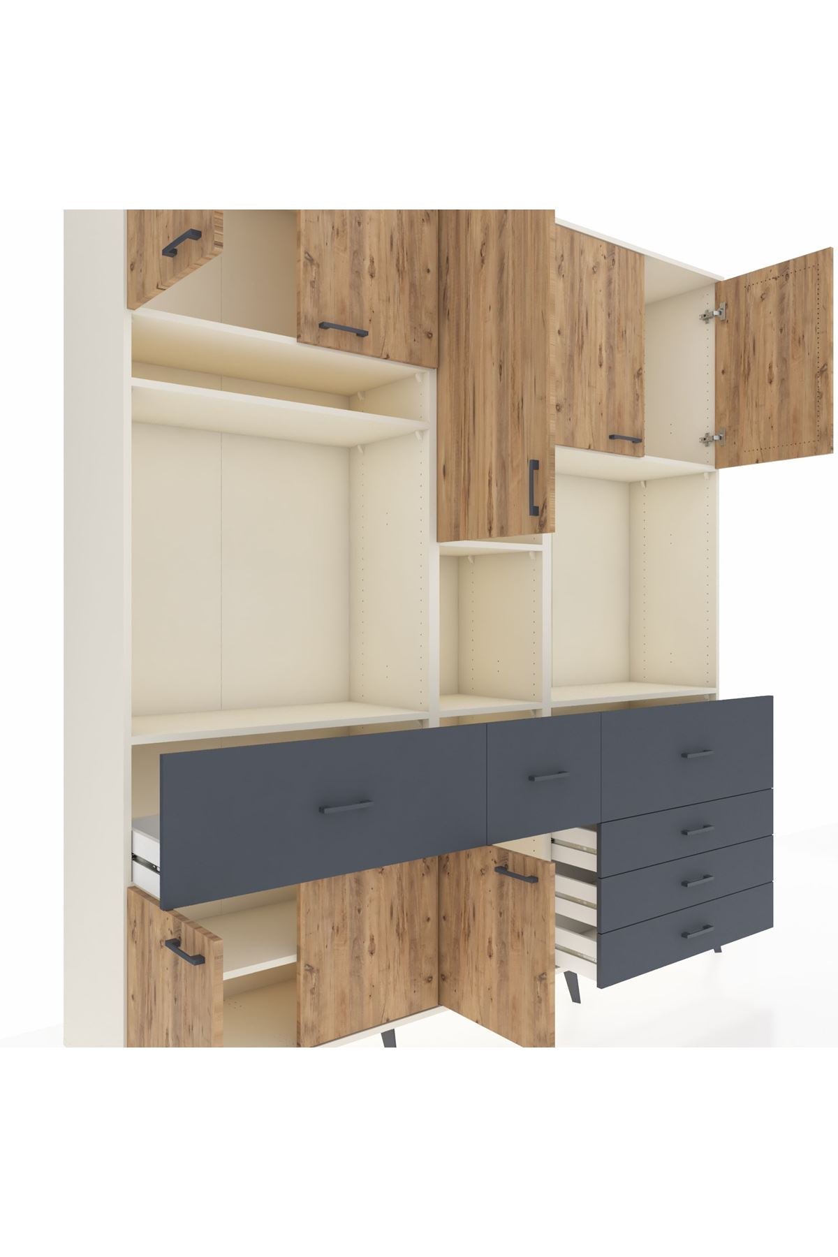 Hyperion Dolap 10 Raflı 6 Çekmeceli 8 Kapaklı 220x44x243 Aytaşı-Çam/Antrasit