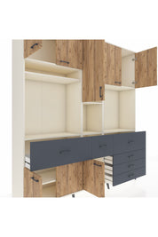 Hyperion Dolap 10 Raflı 6 Çekmeceli 8 Kapaklı 220x44x243 Aytaşı-Çam/Antrasit