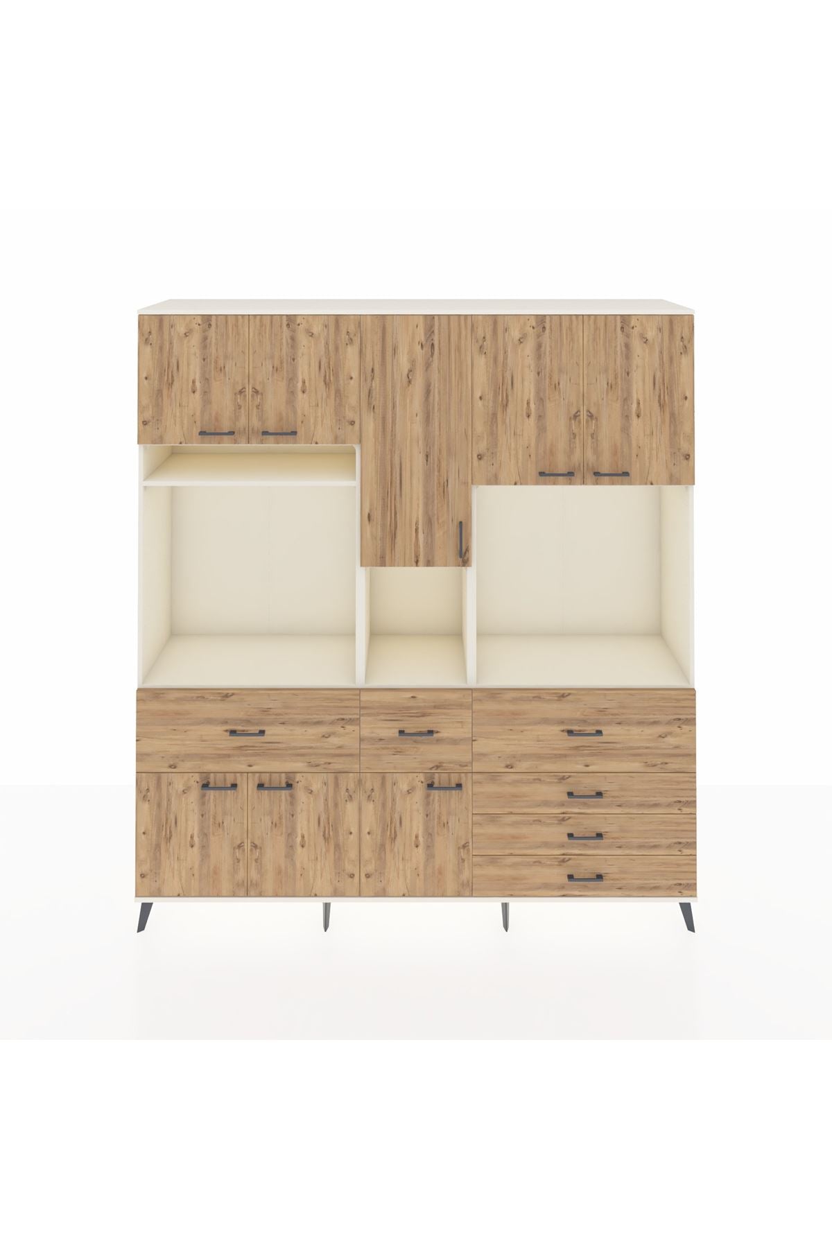 Hyperion Dolap 10 Raflı 6 Çekmeceli 8 Kapaklı 220x44x243 Aytaşı-Çam/Çam