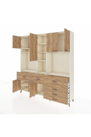 Hyperion Dolap 10 Raflı 6 Çekmeceli 8 Kapaklı 220x44x243 Aytaşı-Çam/Çam