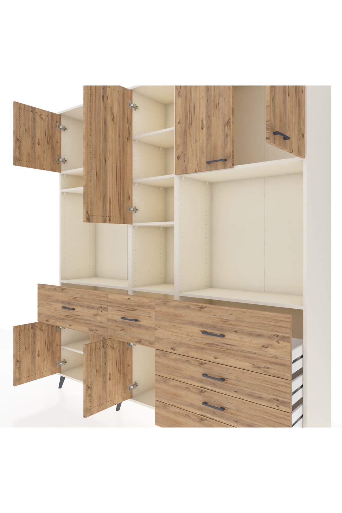 Hyperion Dolap 10 Raflı 6 Çekmeceli 8 Kapaklı 220x44x243 Aytaşı-Çam/Çam