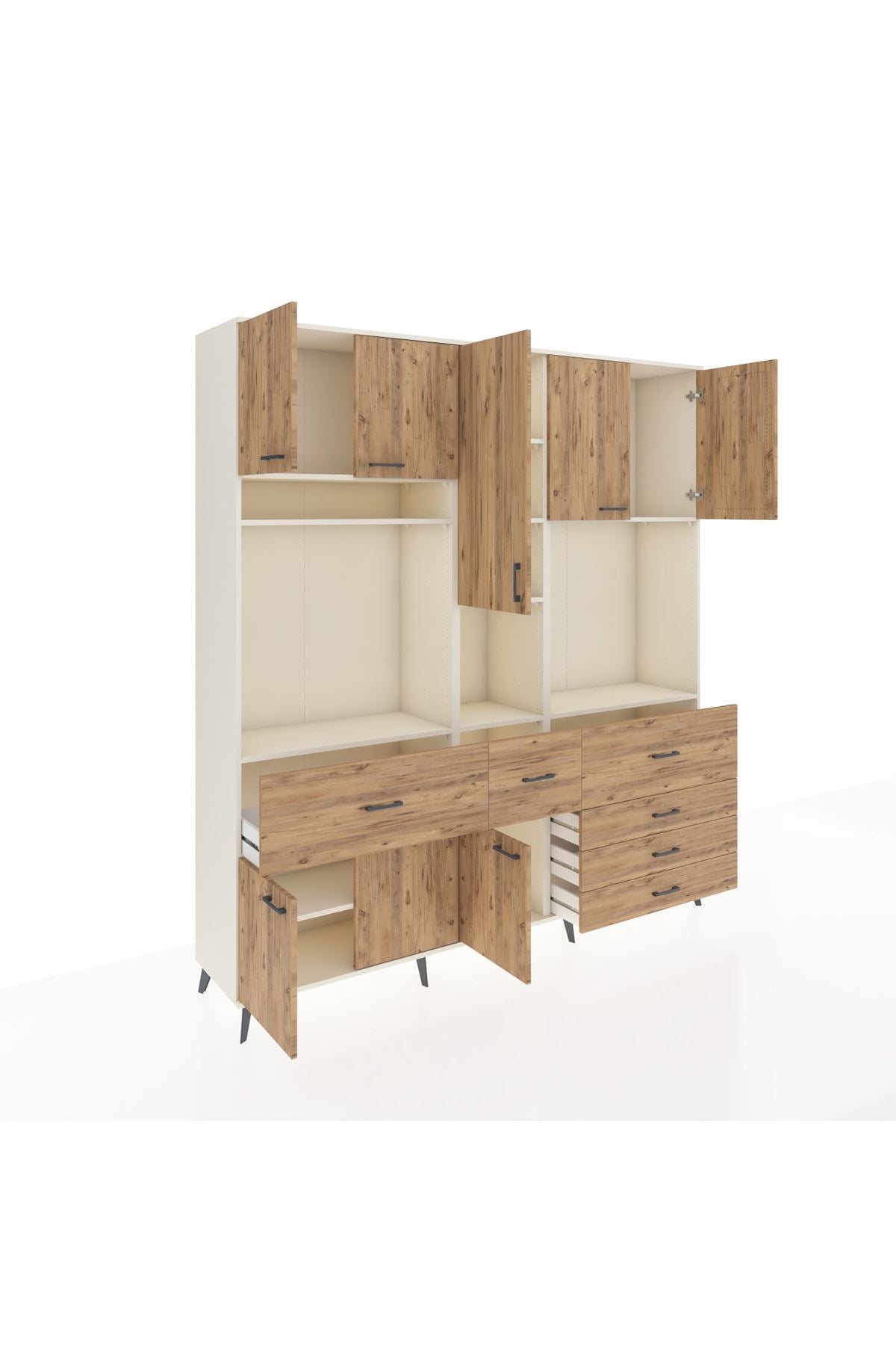 Hyperion Dolap 10 Raflı 6 Çekmeceli 8 Kapaklı 220x44x243 Aytaşı-Çam/Çam