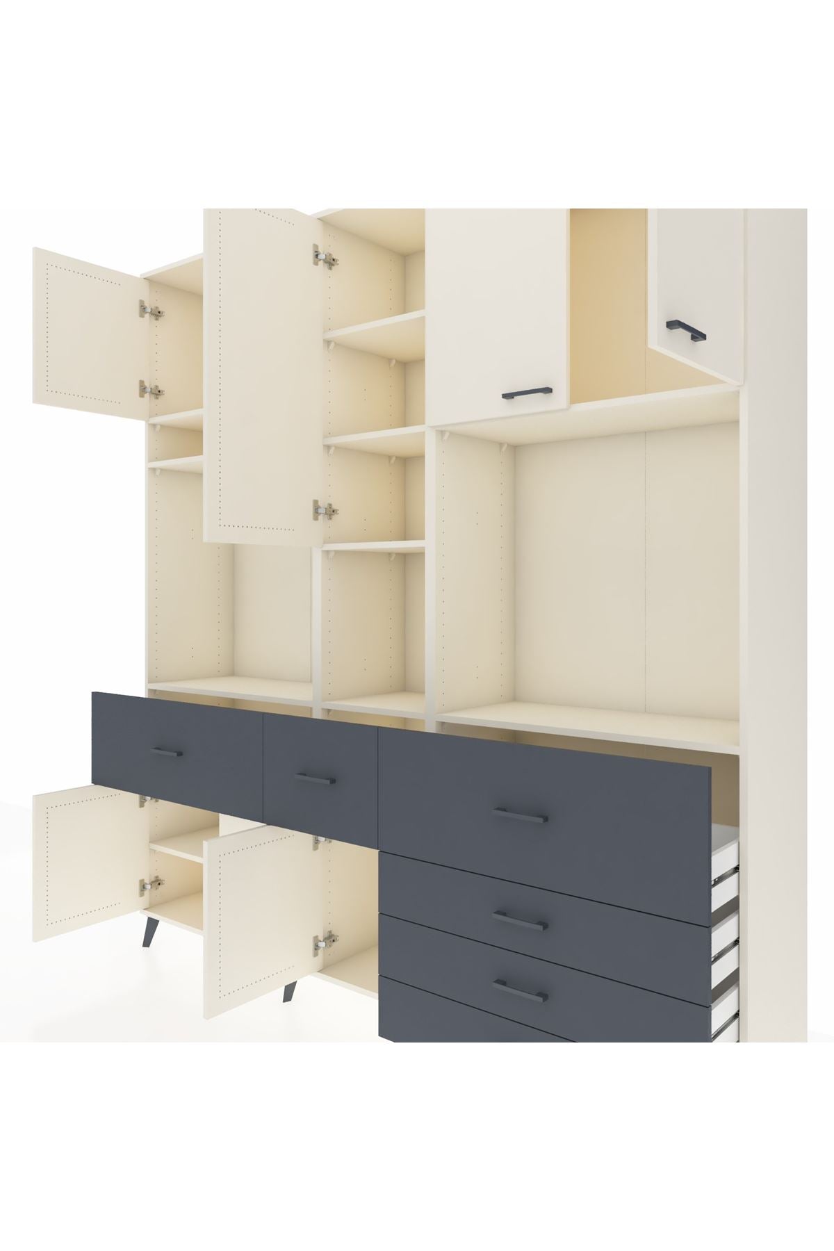 Hyperion Dolap 10 Raflı 6 Çekmeceli 8 Kapaklı 220x44x243 Aytaşı-Aytaşı/Antrasit