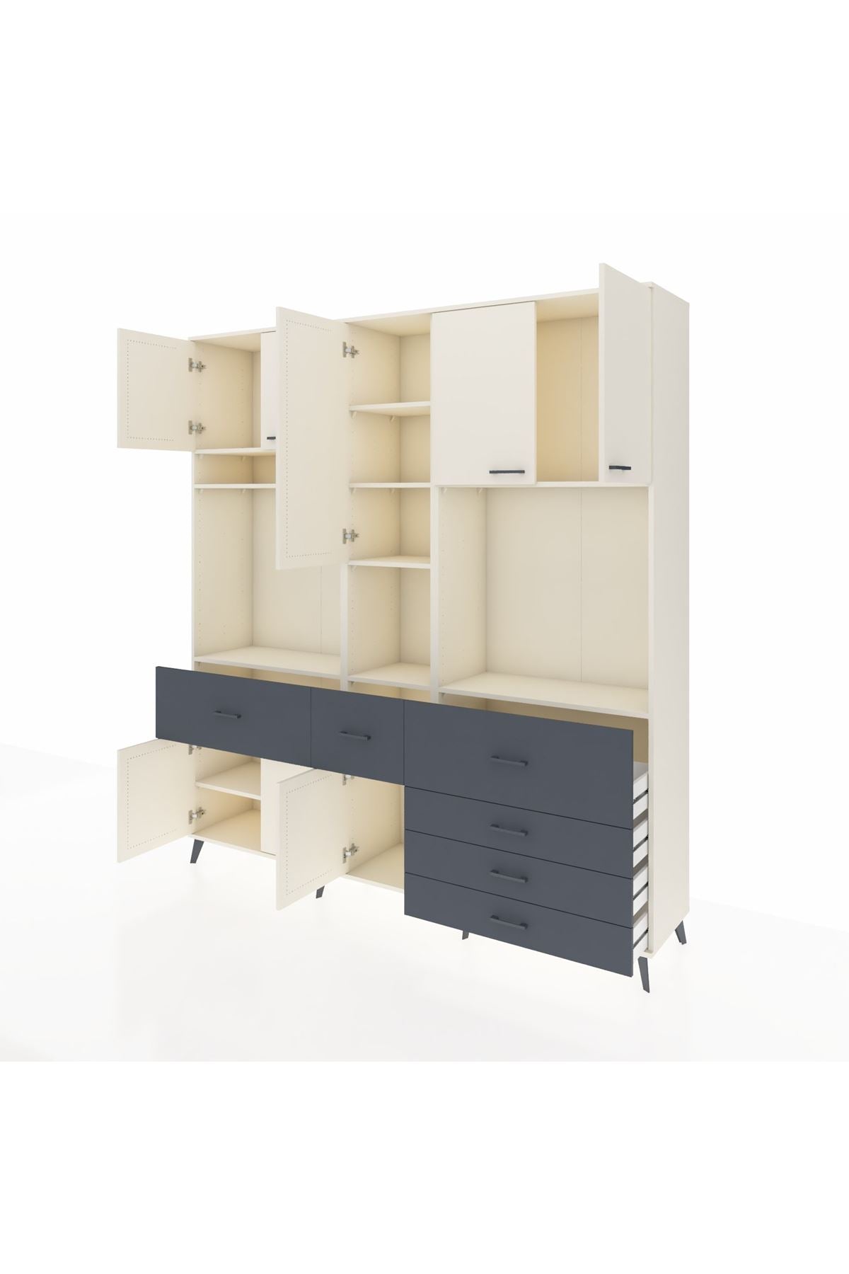 Hyperion Dolap 10 Raflı 6 Çekmeceli 8 Kapaklı 220x44x243 Aytaşı-Aytaşı/Antrasit