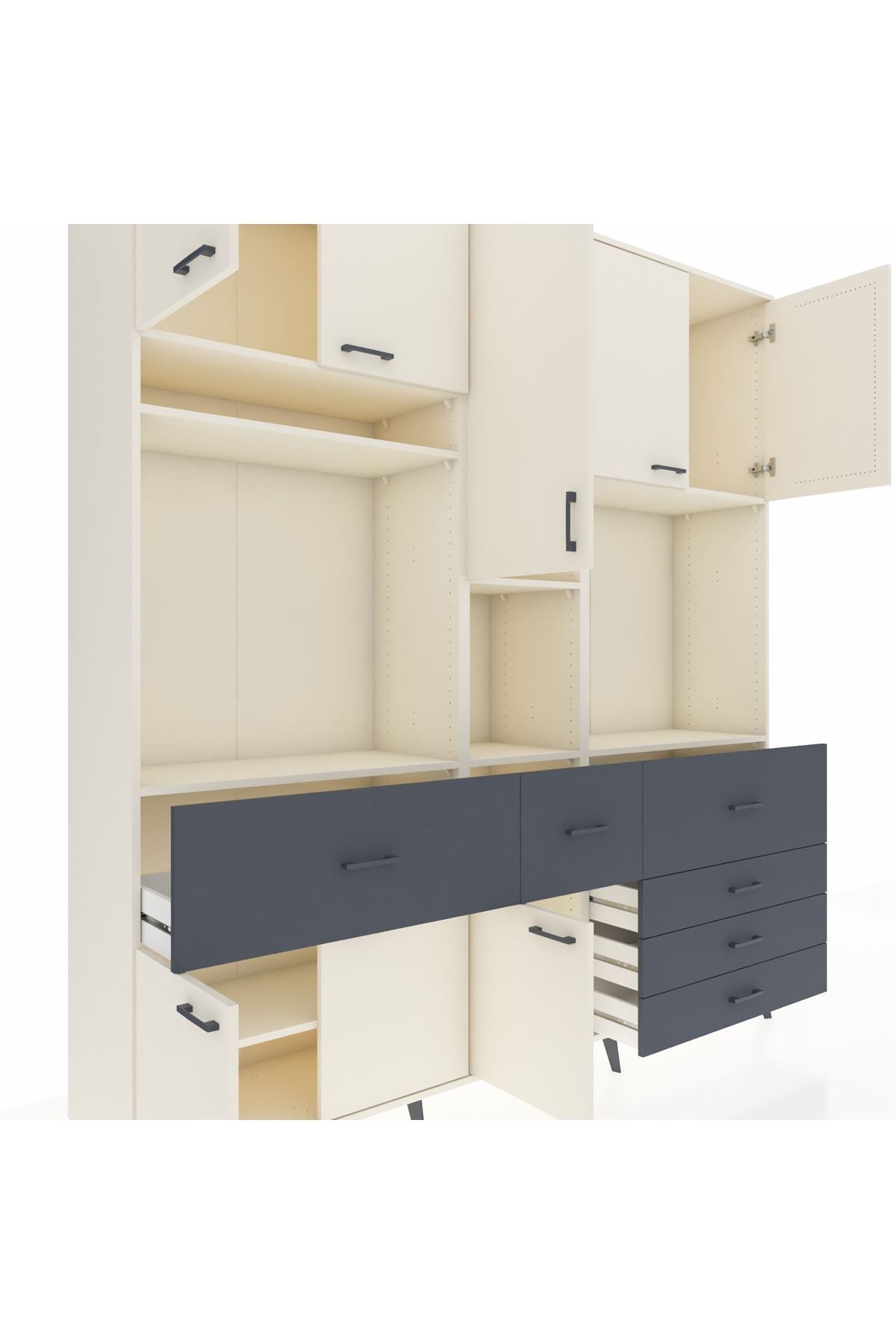 Hyperion Dolap 10 Raflı 6 Çekmeceli 8 Kapaklı 220x44x243 Aytaşı-Aytaşı/Antrasit