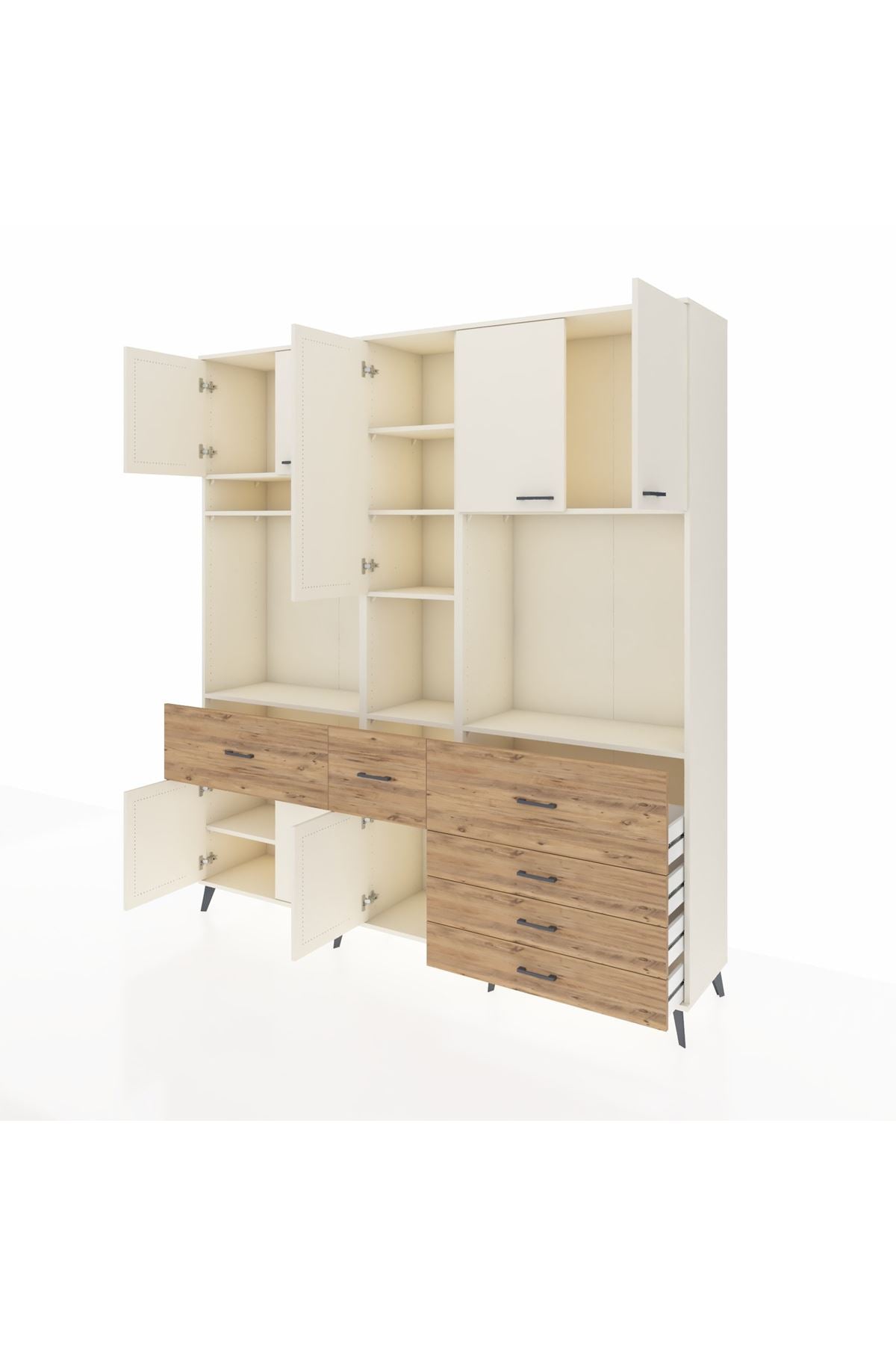 Hyperion Dolap 10 Raflı 6 Çekmeceli 8 Kapaklı 220x44x243 Aytaşı-Aytaşı/Çam