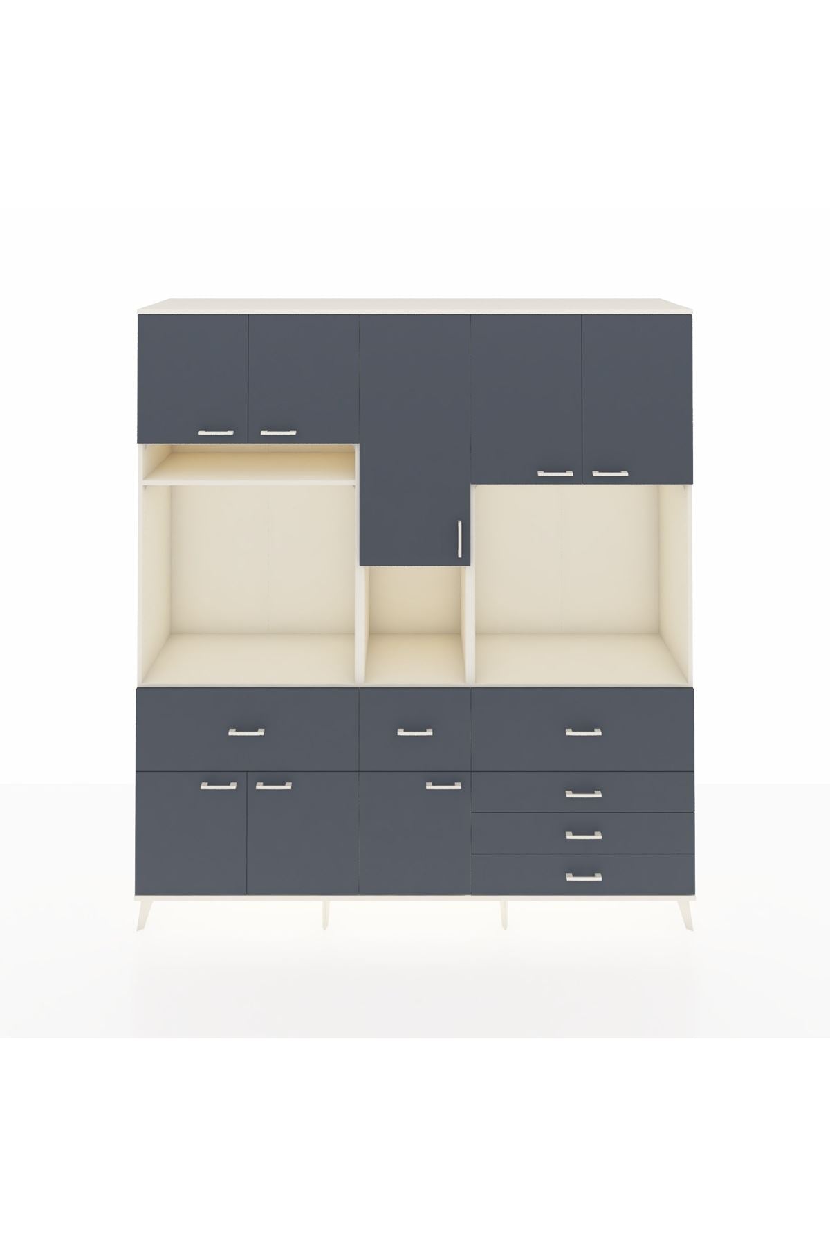 Hyperion Dolap 10 Raflı 6 Çekmeceli 8 Kapaklı 220x44x243 Aytaşı-Antrasit/Antrasit