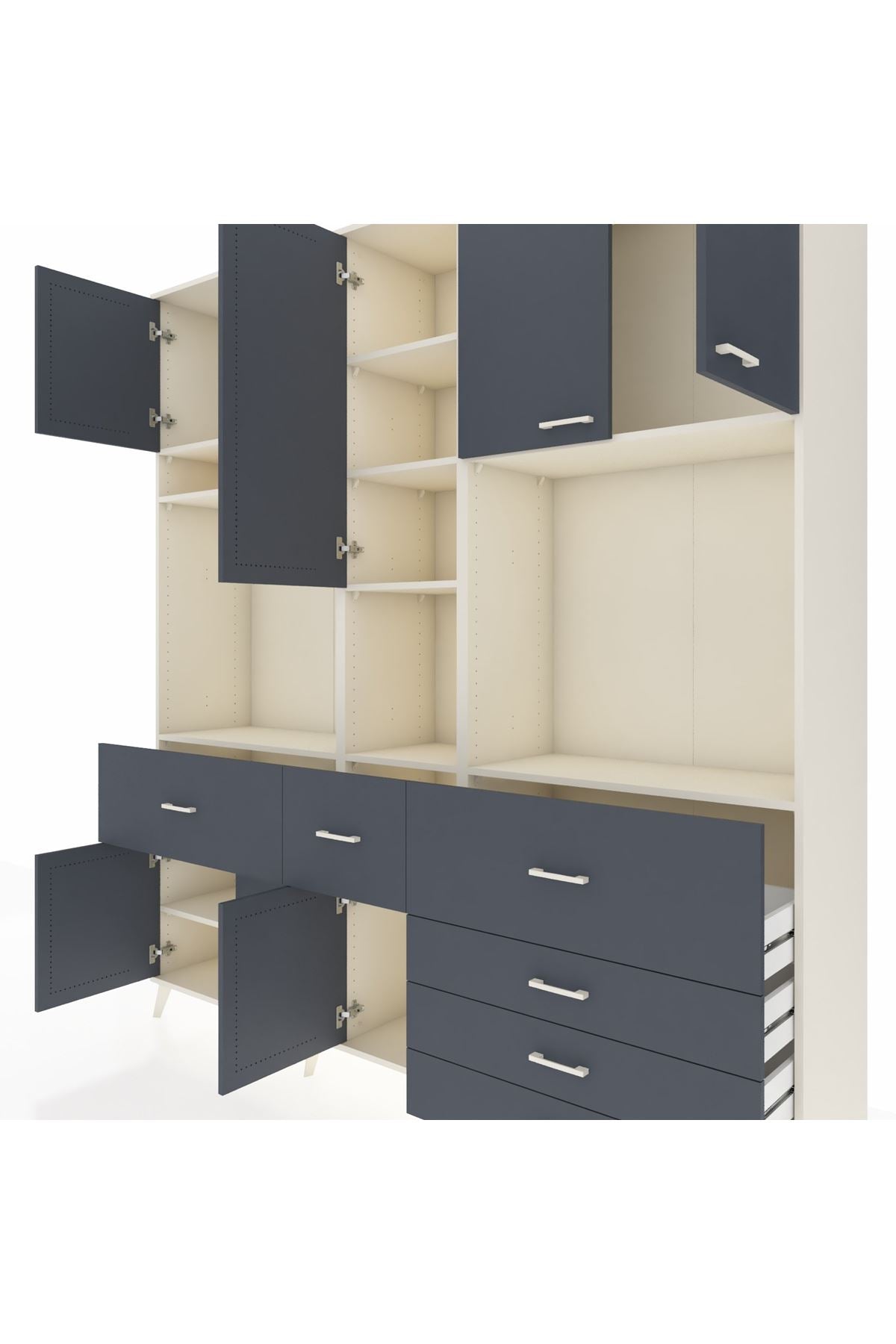 Hyperion Dolap 10 Raflı 6 Çekmeceli 8 Kapaklı 220x44x243 Aytaşı-Antrasit/Antrasit