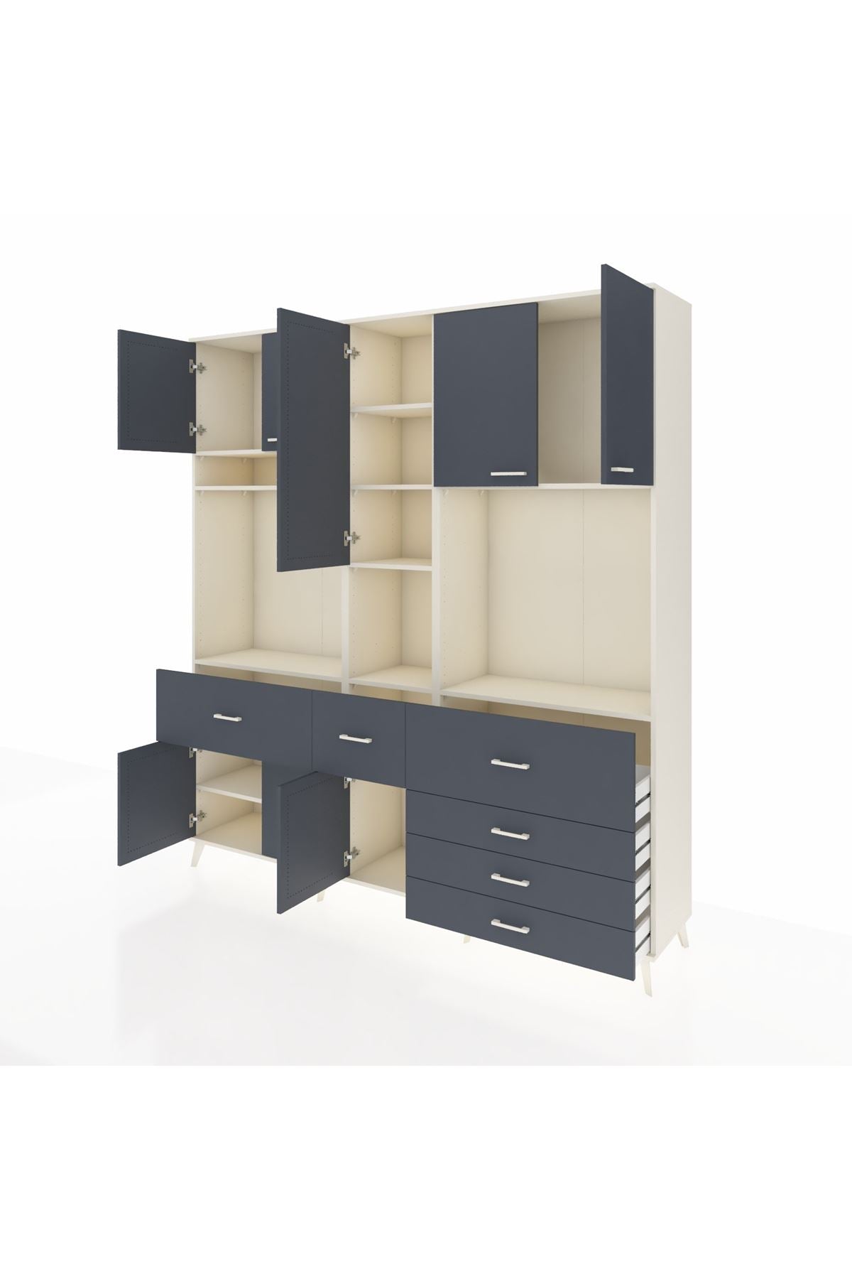 Hyperion Dolap 10 Raflı 6 Çekmeceli 8 Kapaklı 220x44x243 Aytaşı-Antrasit/Antrasit