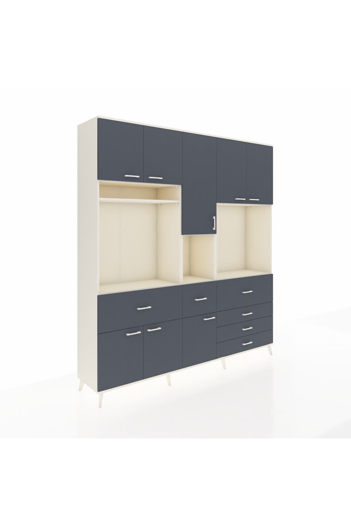 Hyperion Dolap 10 Raflı 6 Çekmeceli 8 Kapaklı 220x44x243 Aytaşı-Antrasit/Antrasit