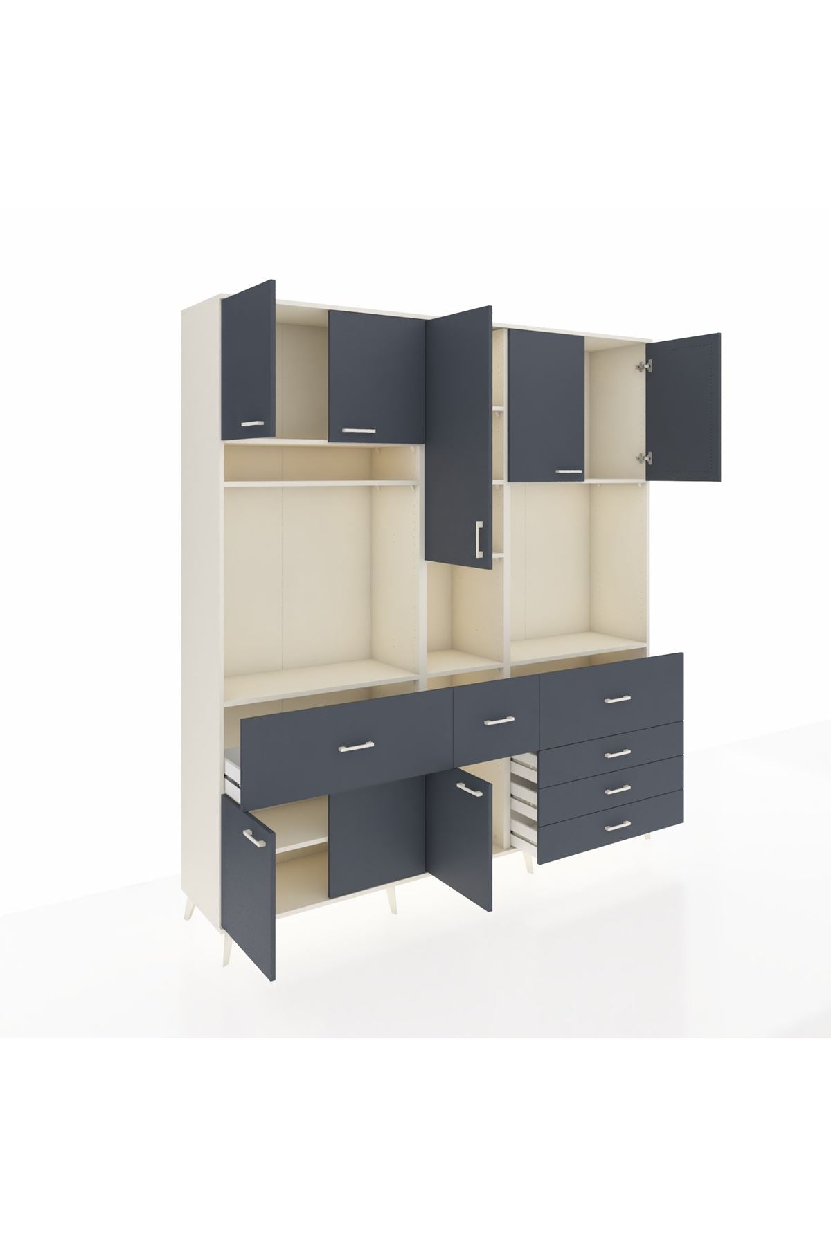 Hyperion Dolap 10 Raflı 6 Çekmeceli 8 Kapaklı 220x44x243 Aytaşı-Antrasit/Antrasit