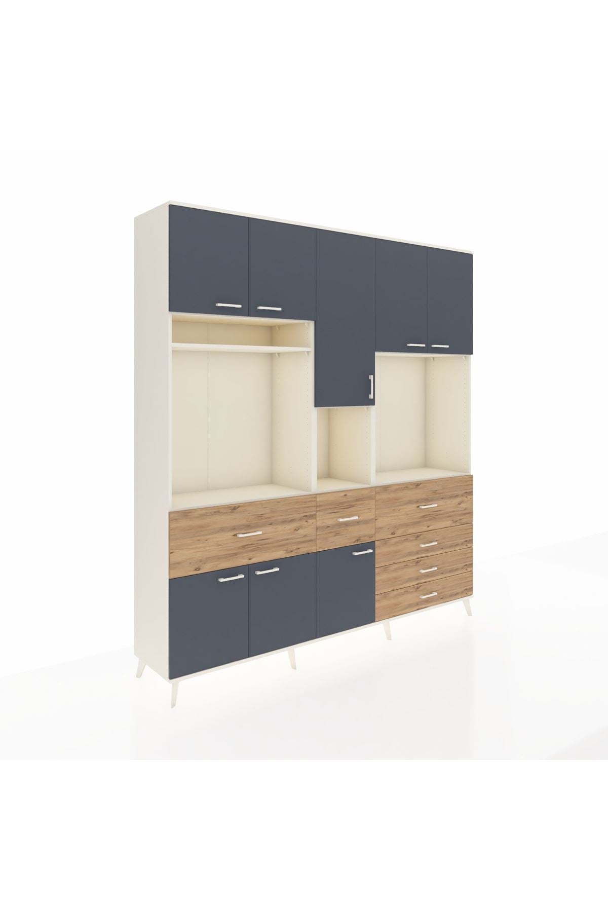 Hyperion Dolap 10 Raflı 6 Çekmeceli 8 Kapaklı 220x44x243 Aytaşı-Antrasit/Çam