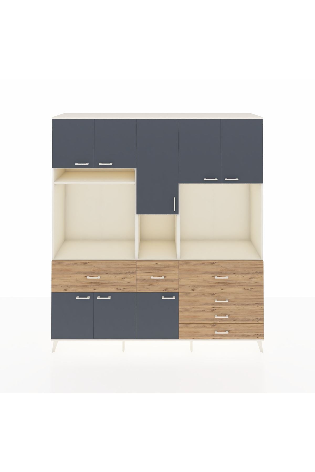 Hyperion Dolap 10 Raflı 6 Çekmeceli 8 Kapaklı 220x44x243 Aytaşı-Antrasit/Çam