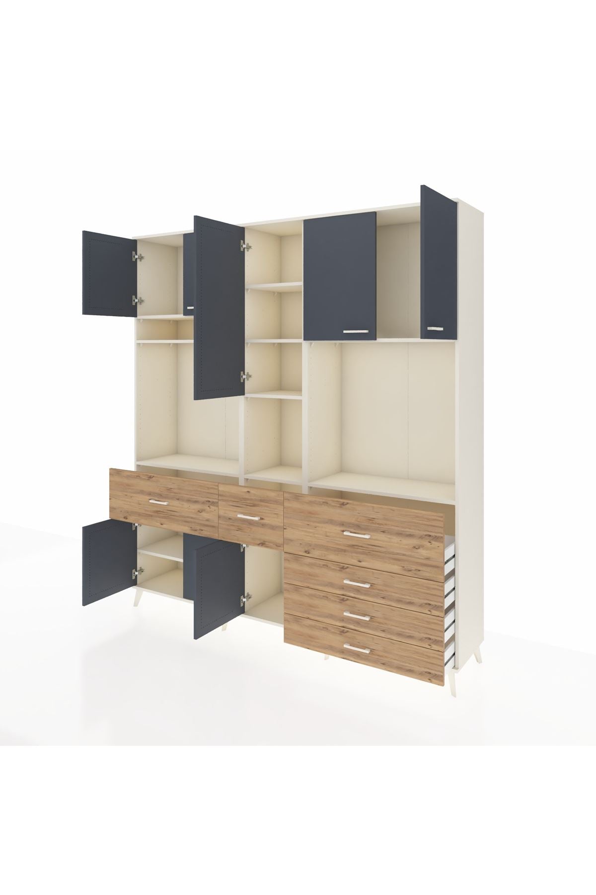 Hyperion Dolap 10 Raflı 6 Çekmeceli 8 Kapaklı 220x44x243 Aytaşı-Antrasit/Çam