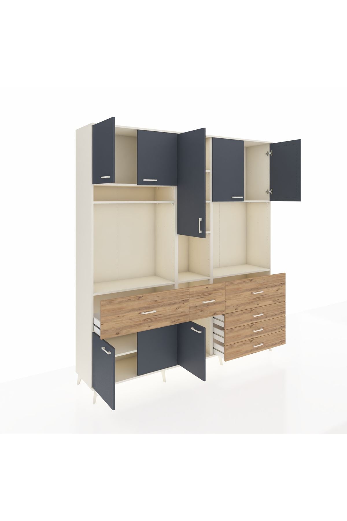 Hyperion Dolap 10 Raflı 6 Çekmeceli 8 Kapaklı 220x44x243 Aytaşı-Antrasit/Çam