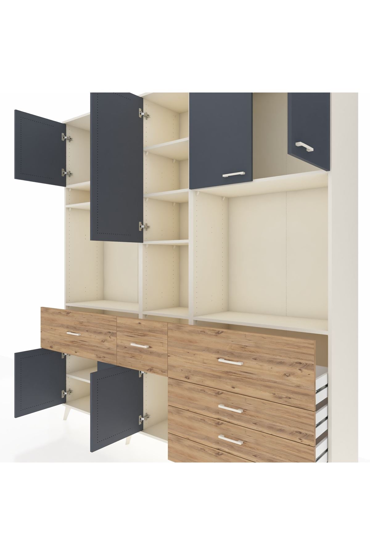 Hyperion Dolap 10 Raflı 6 Çekmeceli 8 Kapaklı 220x44x243 Aytaşı-Antrasit/Çam