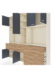 Hyperion Dolap 10 Raflı 6 Çekmeceli 8 Kapaklı 220x44x243 Aytaşı-Antrasit/Çam