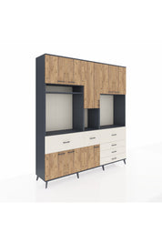 Hyperion Dolap 10 Raflı 6 Çekmeceli 8 Kapaklı 220x44x243 Antrasit-Çam/Aytaşı